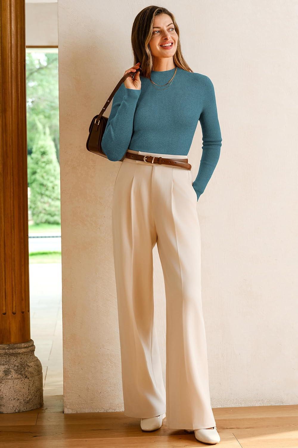 imageArachampampCloz Womens Wool Blend Fall Seamless Rip Resistant Tops Opaque Business Casual ShirtsAblue