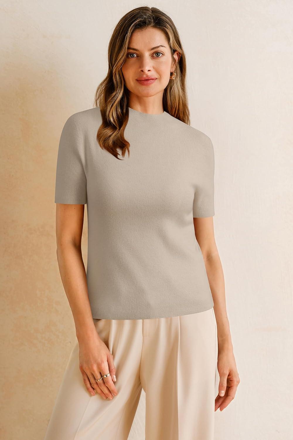 imageArachampampCloz Womens Wool Blend Fall Seamless Rip Resistant Tops Opaque Business Casual ShirtsBeige