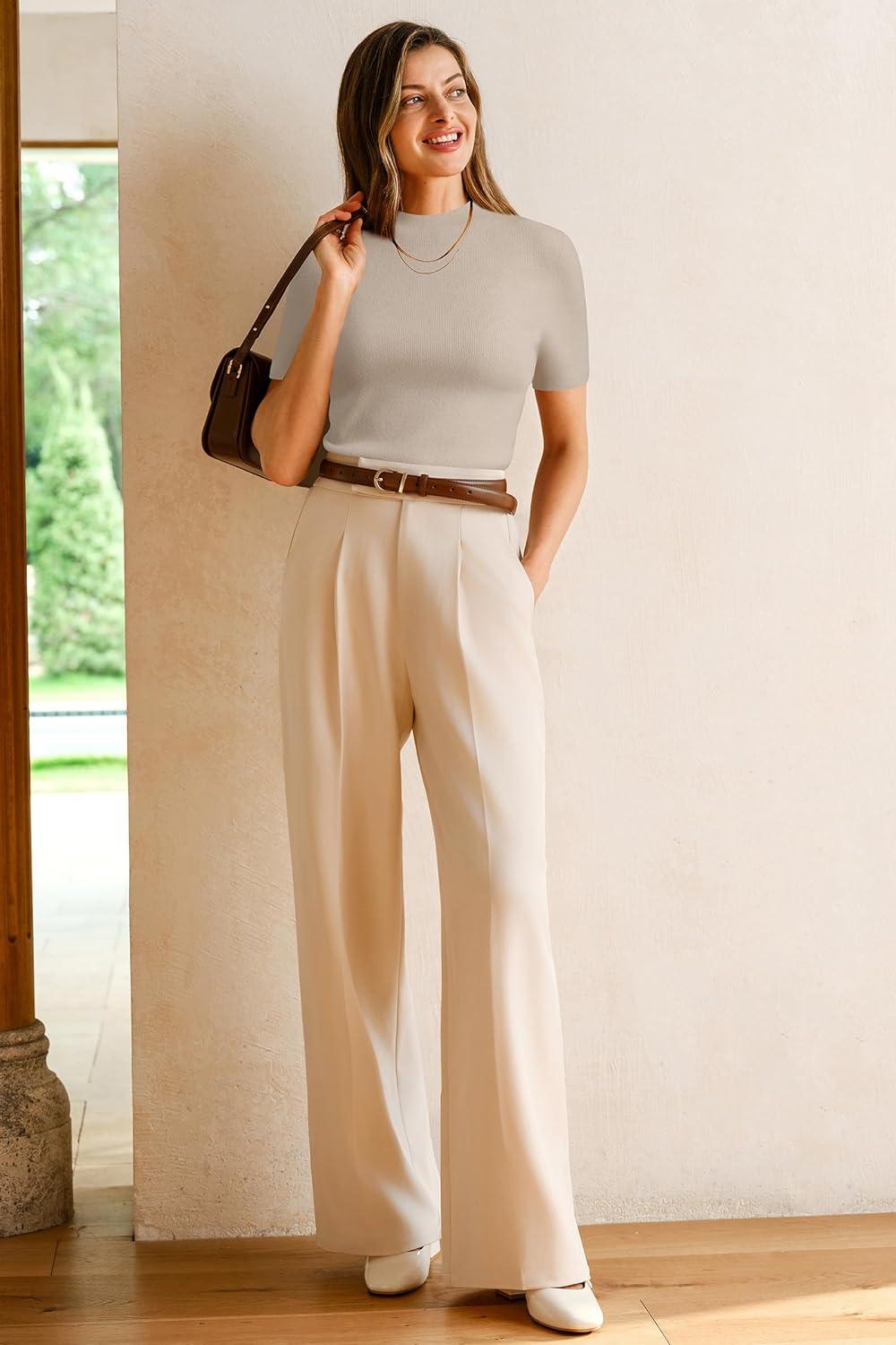 imageArachampampCloz Womens Wool Blend Fall Seamless Rip Resistant Tops Opaque Business Casual ShirtsBeige