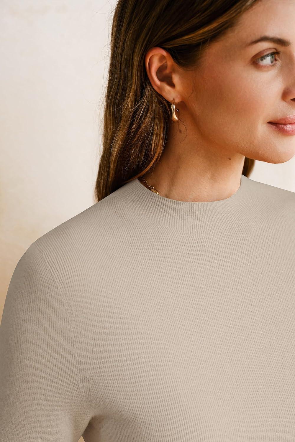 imageArachampampCloz Womens Wool Blend Fall Seamless Rip Resistant Tops Opaque Business Casual ShirtsBeige