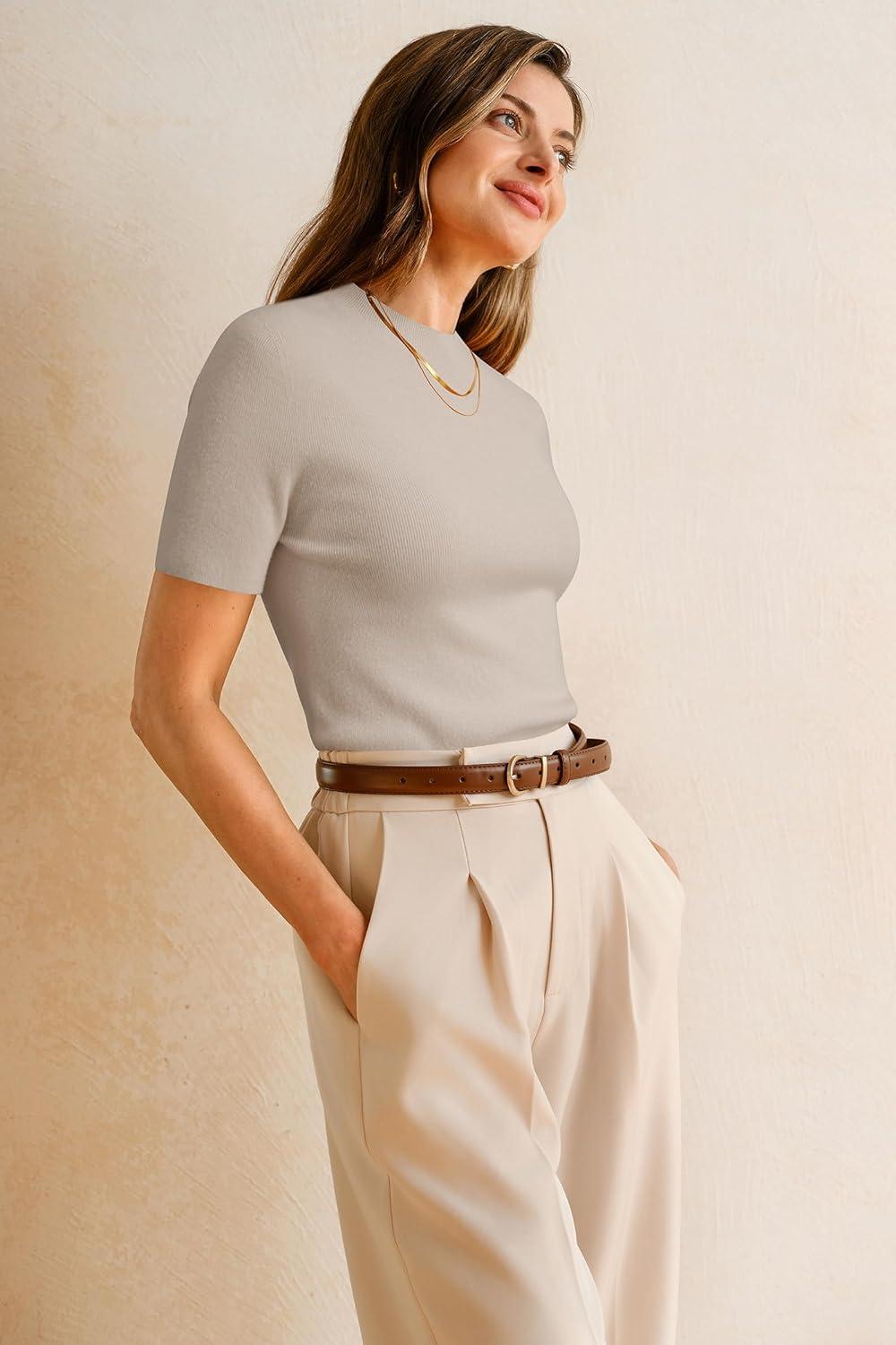 imageArachampampCloz Womens Wool Blend Fall Seamless Rip Resistant Tops Opaque Business Casual ShirtsBeige