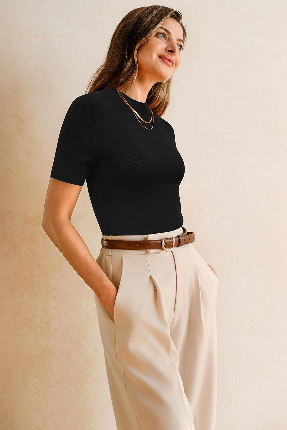 imageArachampampCloz Womens Wool Blend Fall Seamless Rip Resistant Tops Opaque Business Casual ShirtsBlack