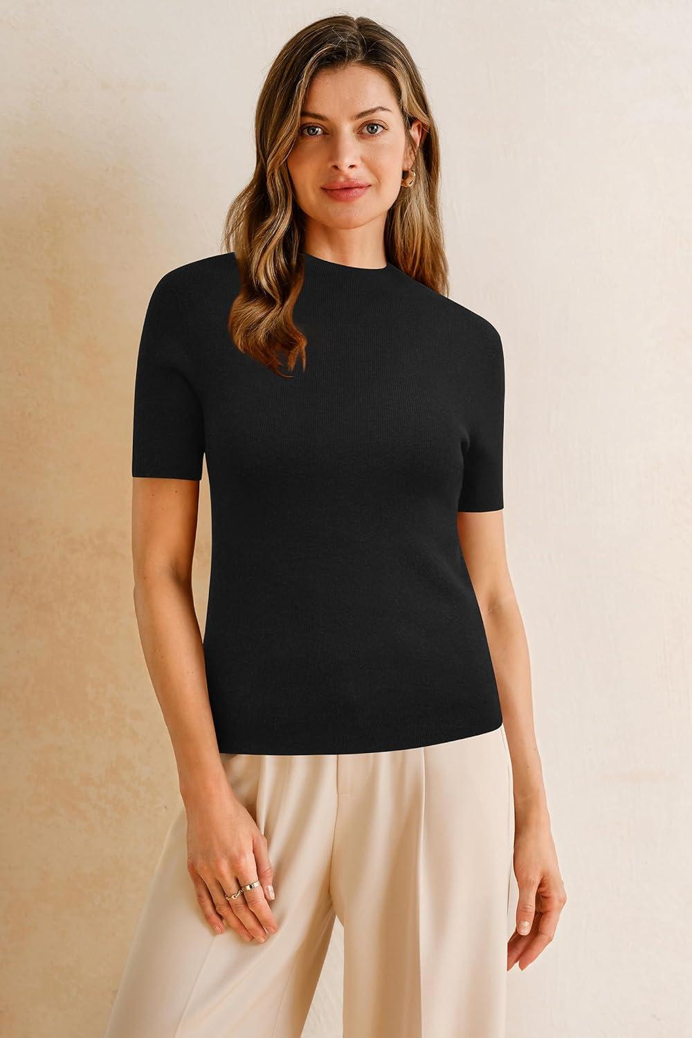 imageArachampampCloz Womens Wool Blend Fall Seamless Rip Resistant Tops Opaque Business Casual ShirtsBlack