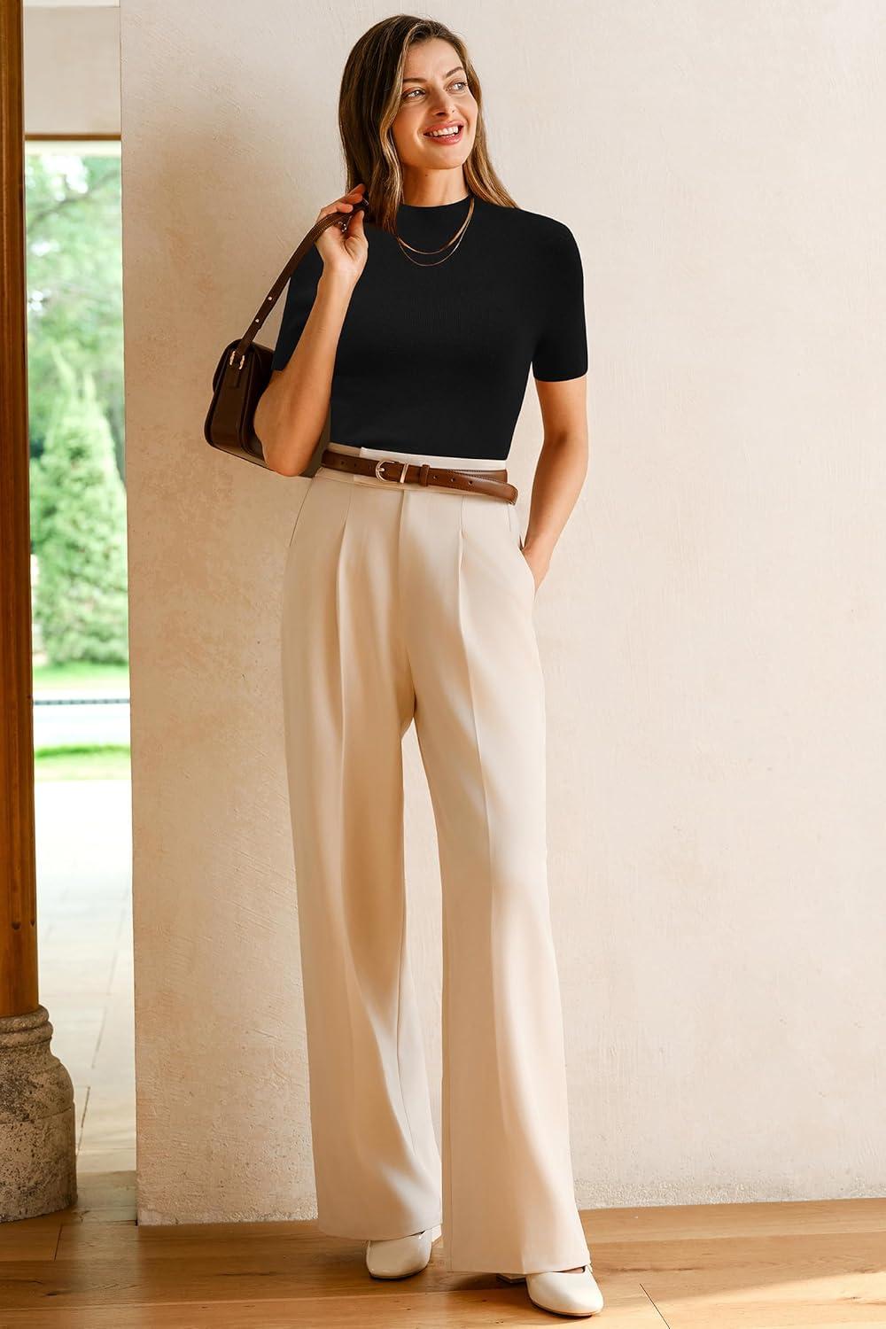 imageArachampampCloz Womens Wool Blend Fall Seamless Rip Resistant Tops Opaque Business Casual ShirtsBlack