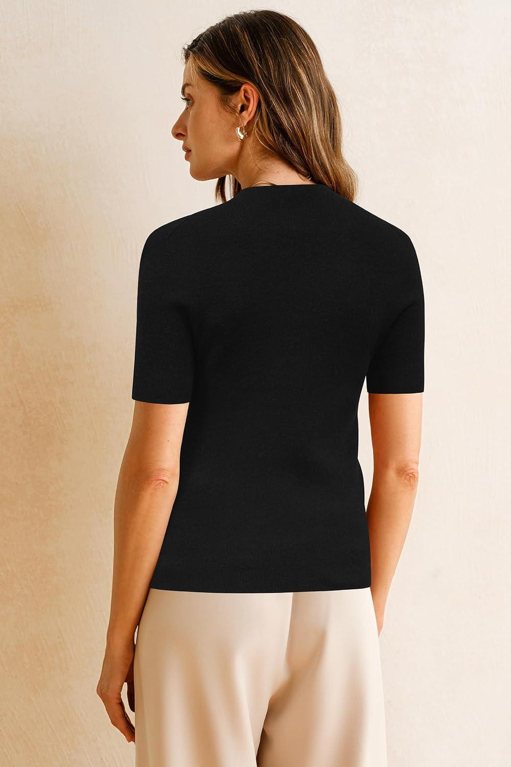 imageArachampampCloz Womens Wool Blend Fall Seamless Rip Resistant Tops Opaque Business Casual ShirtsBlack