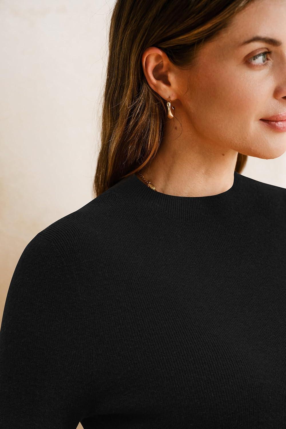 imageArachampampCloz Womens Wool Blend Fall Seamless Rip Resistant Tops Opaque Business Casual ShirtsBlack