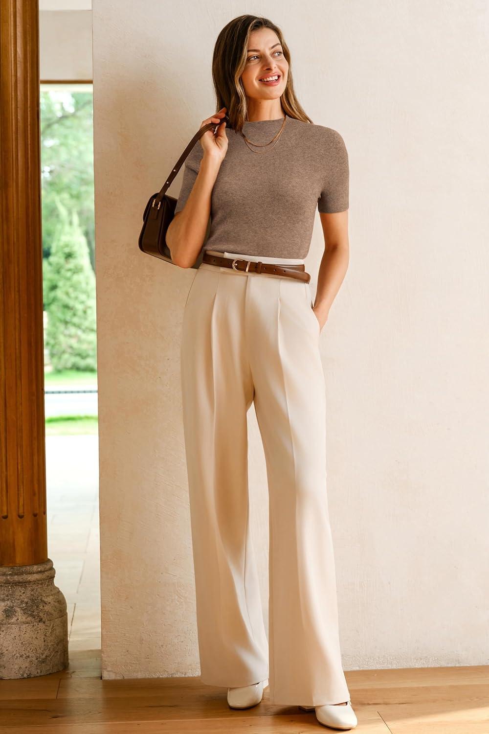 imageArachampampCloz Womens Wool Blend Fall Seamless Rip Resistant Tops Opaque Business Casual ShirtsCoffee