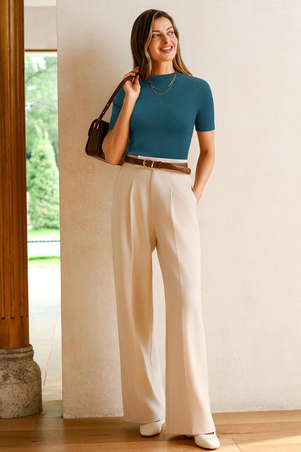 imageArachampampCloz Womens Wool Blend Fall Seamless Rip Resistant Tops Opaque Business Casual ShirtsDark Blue