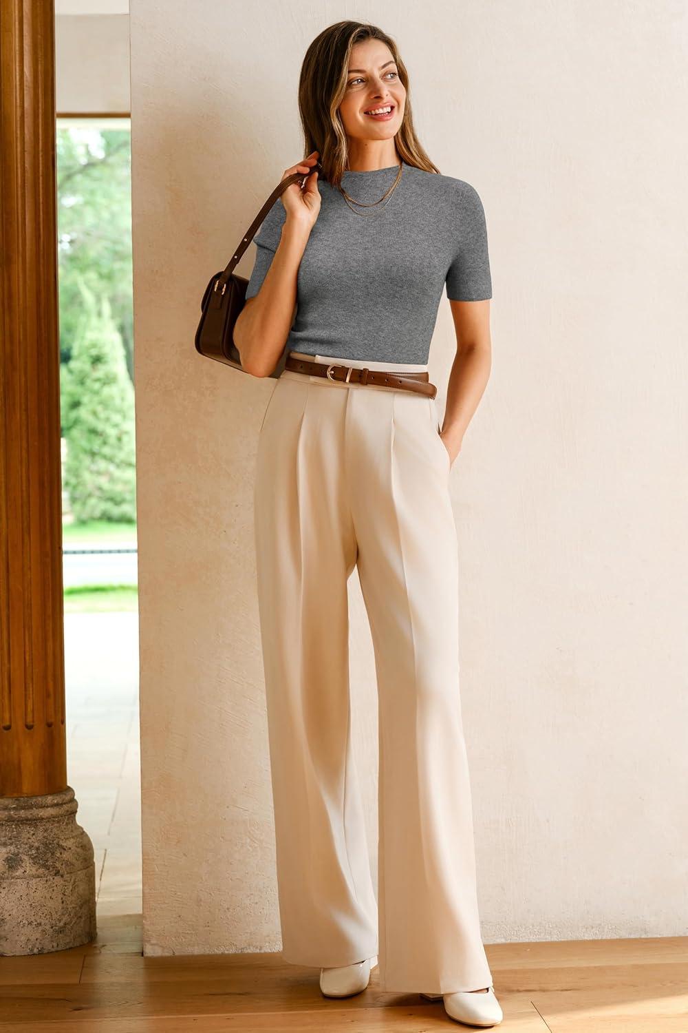 imageArachampampCloz Womens Wool Blend Fall Seamless Rip Resistant Tops Opaque Business Casual ShirtsGray