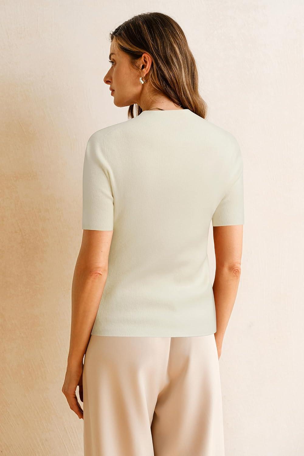 imageArachampampCloz Womens Wool Blend Fall Seamless Rip Resistant Tops Opaque Business Casual ShirtsOffwhite