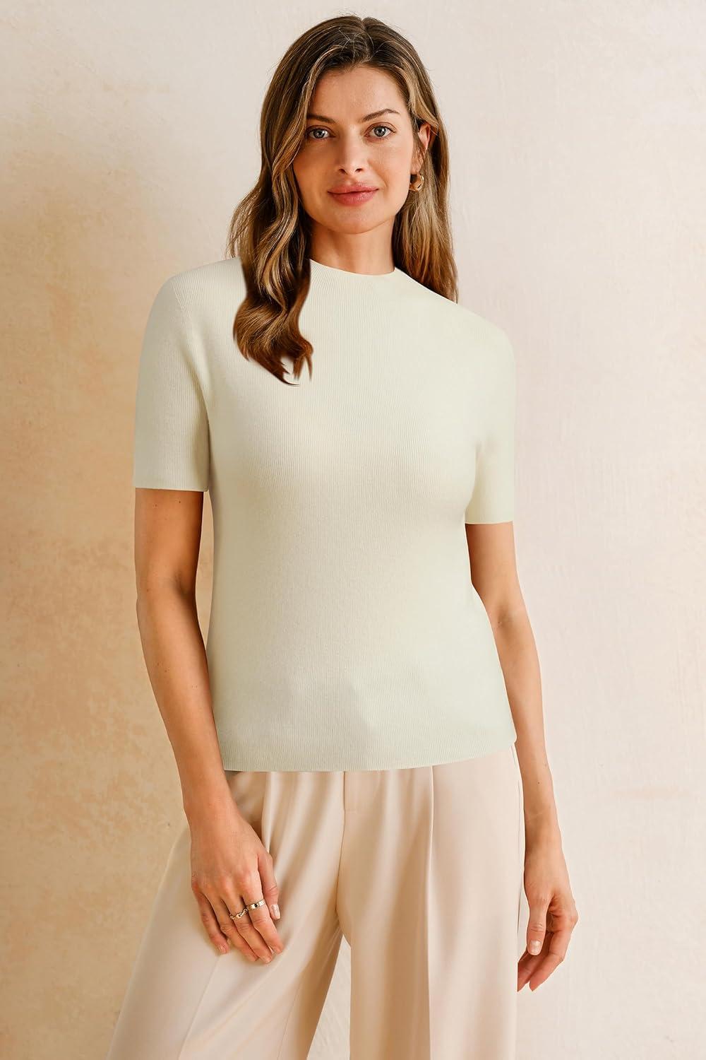 imageArachampampCloz Womens Wool Blend Fall Seamless Rip Resistant Tops Opaque Business Casual ShirtsOffwhite