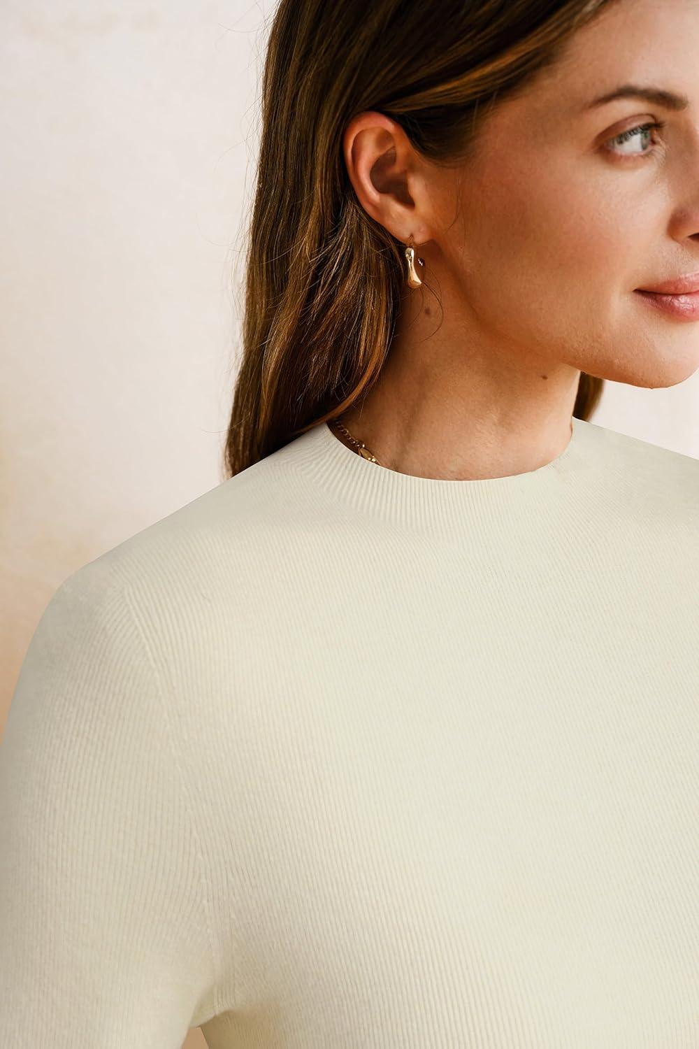 imageArachampampCloz Womens Wool Blend Fall Seamless Rip Resistant Tops Opaque Business Casual ShirtsOffwhite