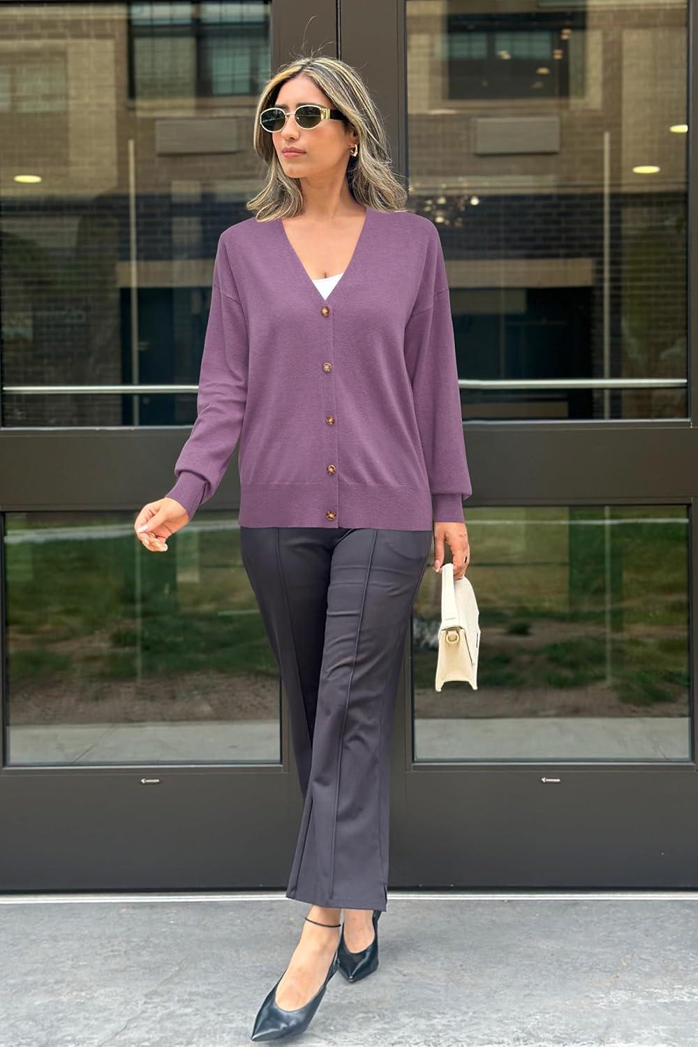 imageArachampampCloz Womens Wool Blend Lightweight Fall Business Casual Cardigan SweatersPurple