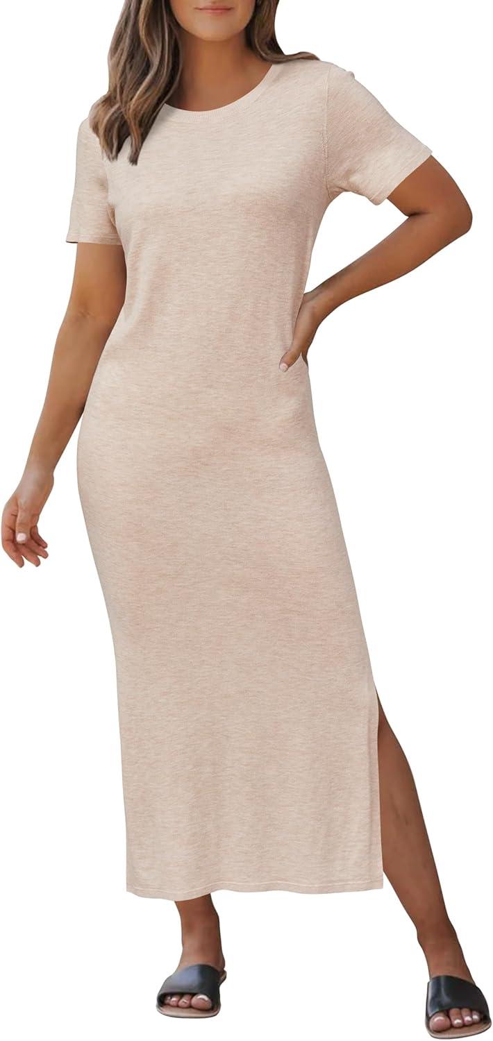 imageArachampampCloz Womens Wool Blend Lightweight Fall Casual T Shirts Maxi Dress 2025Apricot