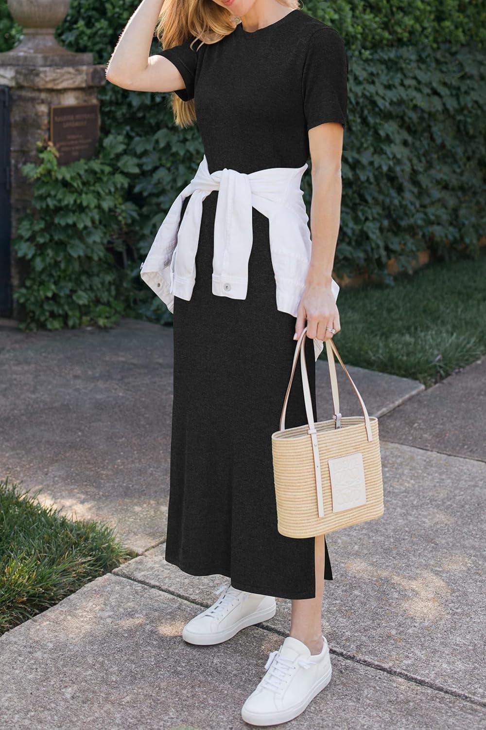 imageArachampampCloz Womens Wool Blend Lightweight Fall Casual T Shirts Maxi Dress 2025Black