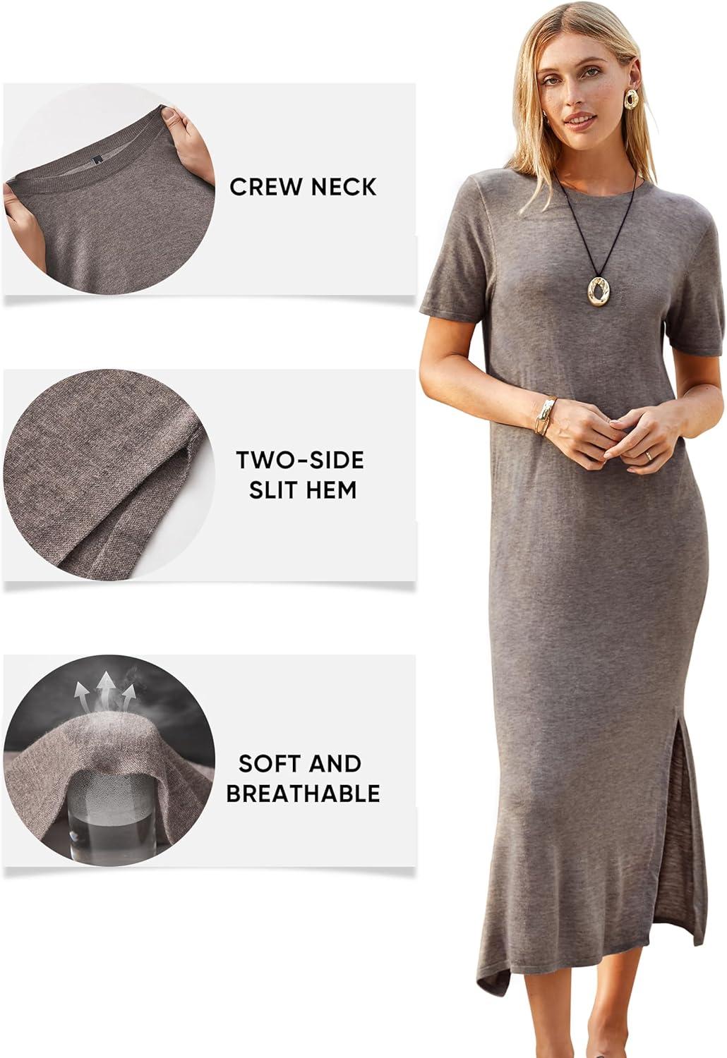 imageArachampampCloz Womens Wool Blend Lightweight Fall Casual T Shirts Maxi Dress 2025Coffee