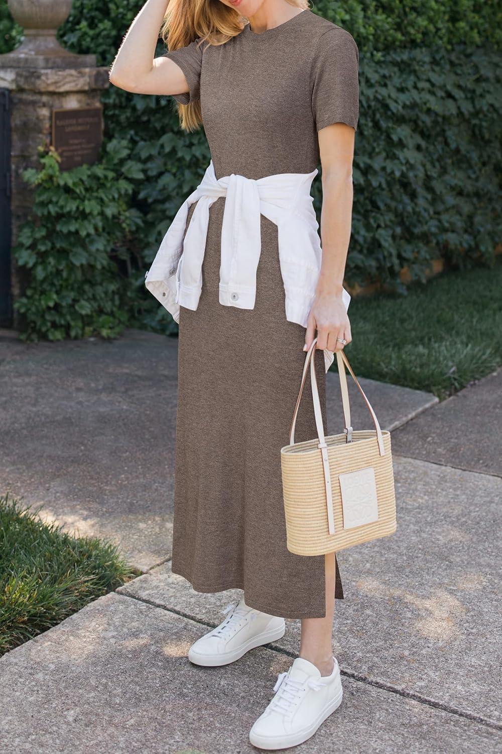 imageArachampampCloz Womens Wool Blend Lightweight Fall Casual T Shirts Maxi Dress 2025Coffee