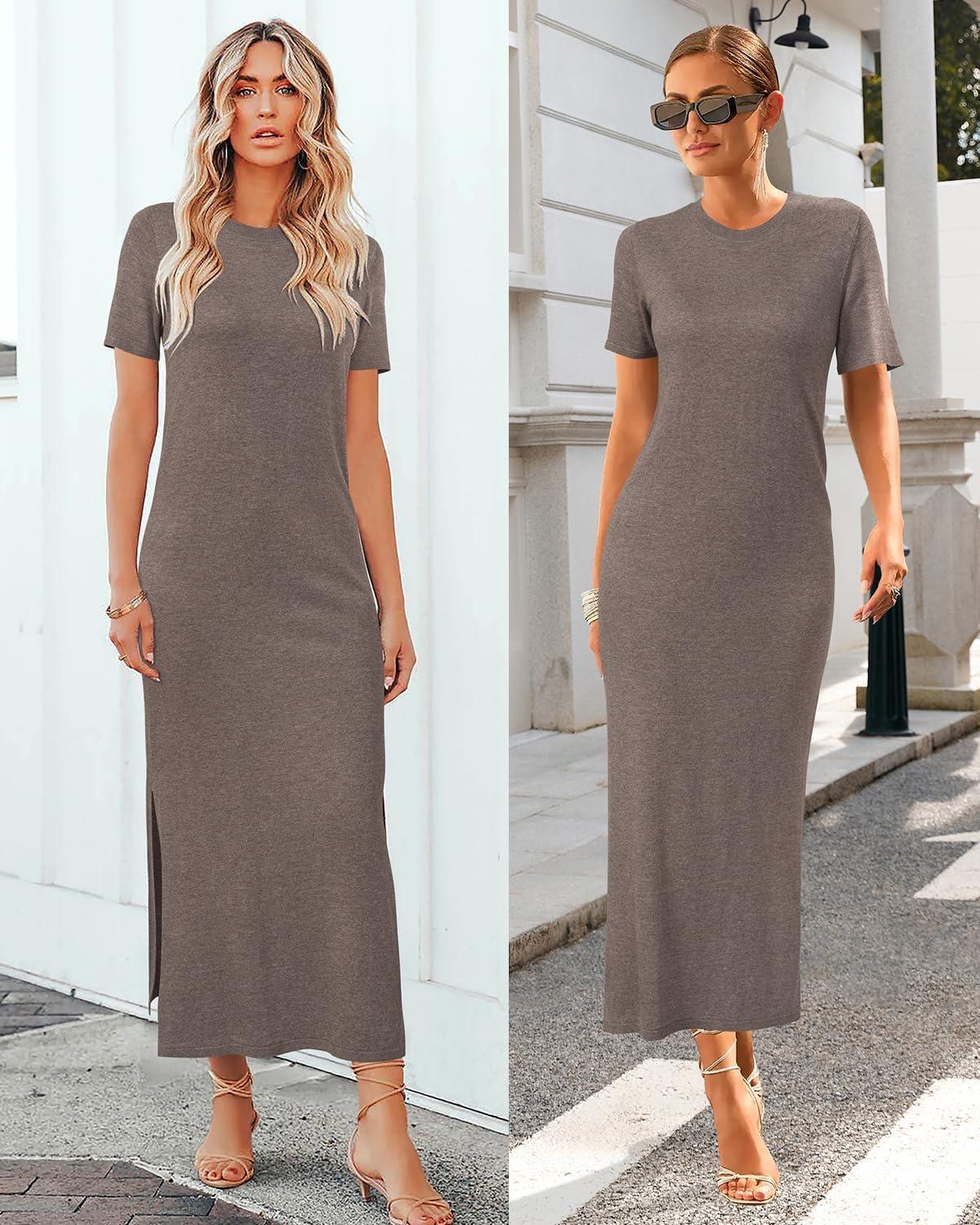 imageArachampampCloz Womens Wool Blend Lightweight Fall Casual T Shirts Maxi Dress 2025Coffee