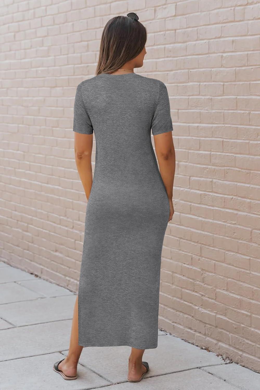 imageArachampampCloz Womens Wool Blend Lightweight Fall Casual T Shirts Maxi Dress 2025Gray