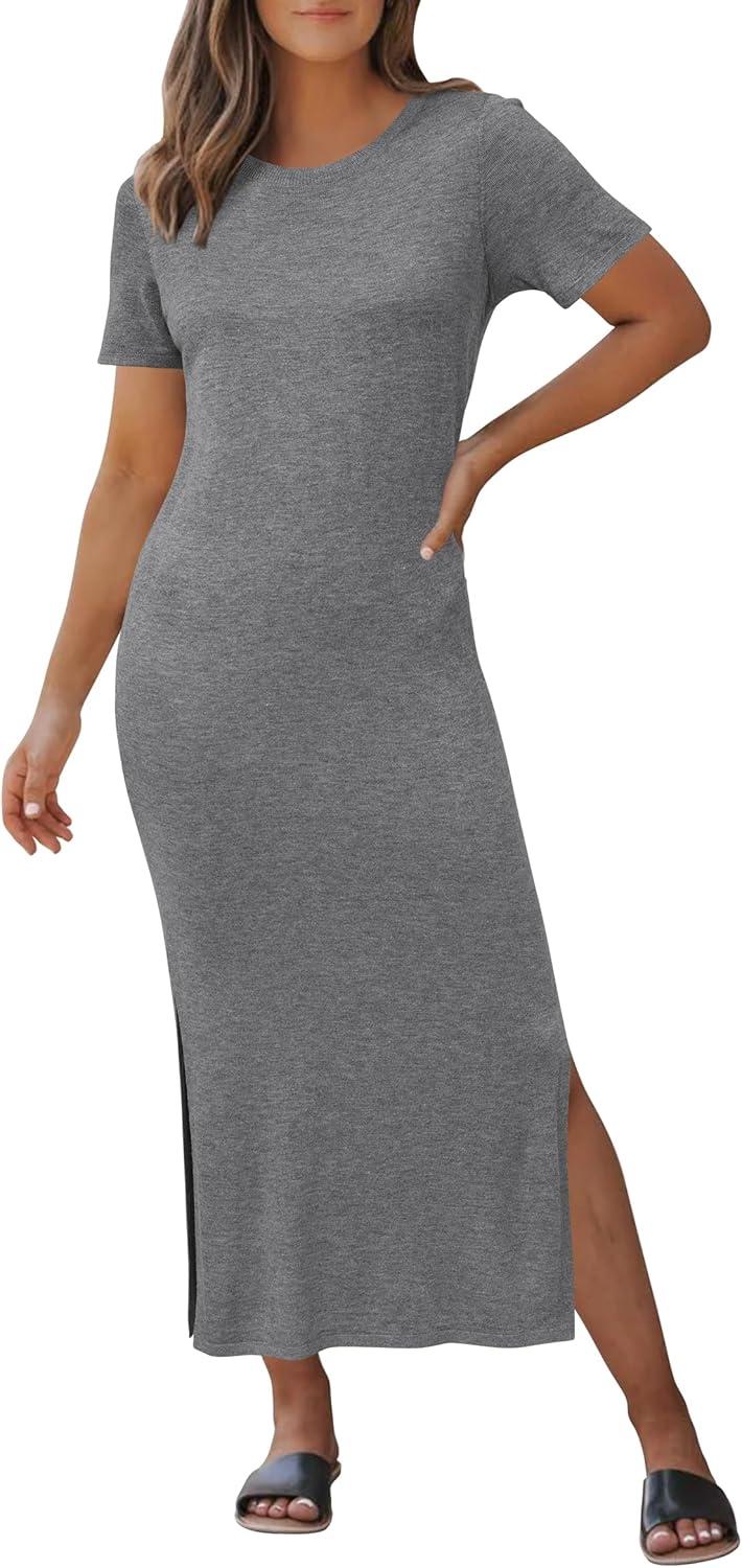 imageArachampampCloz Womens Wool Blend Lightweight Fall Casual T Shirts Maxi Dress 2025Gray