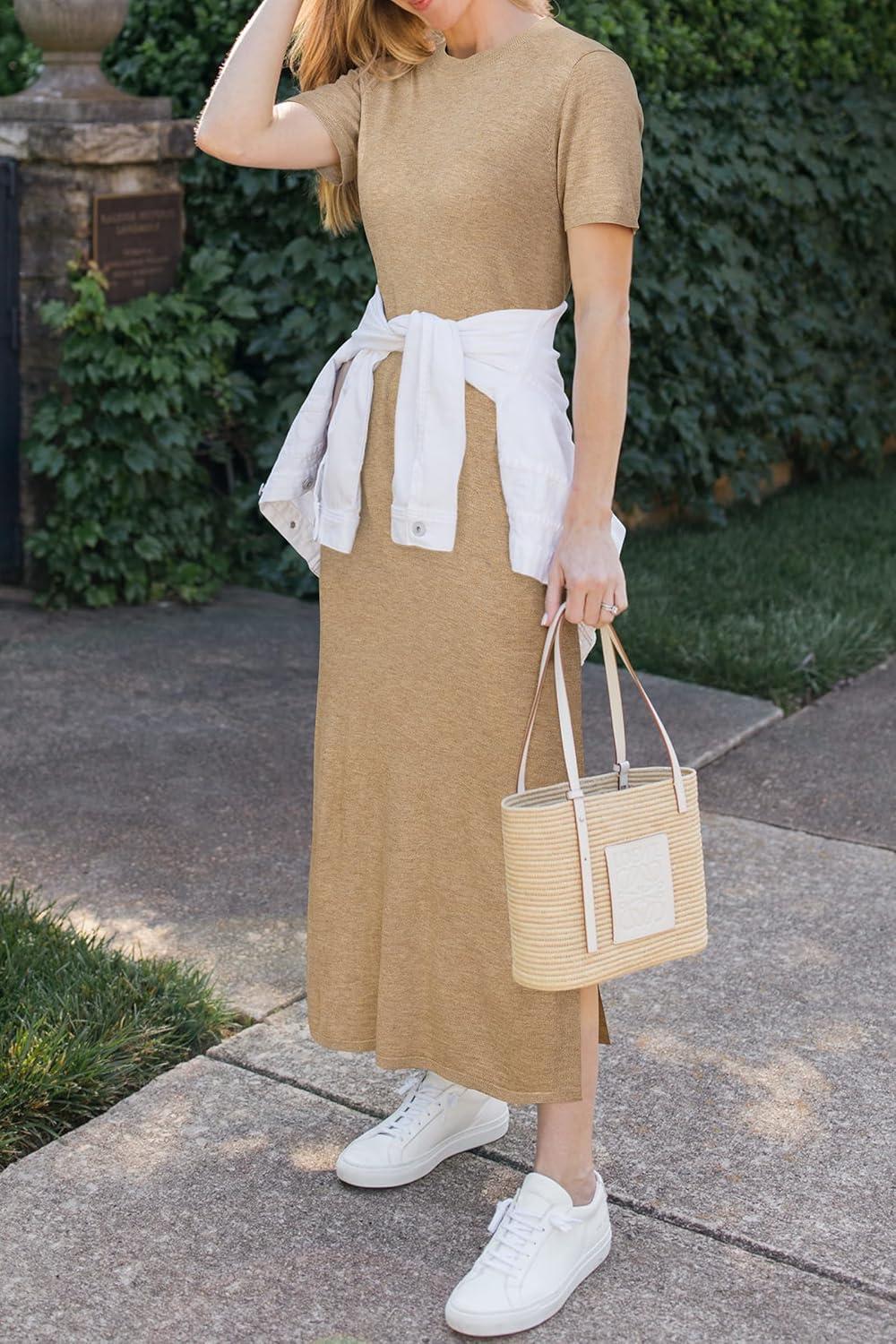 imageArachampampCloz Womens Wool Blend Lightweight Fall Casual T Shirts Maxi Dress 2025Kahki