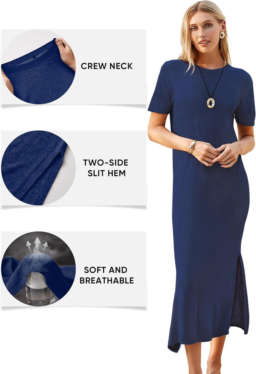 imageArachampampCloz Womens Wool Blend Lightweight Fall Casual T Shirts Maxi Dress 2025Navy