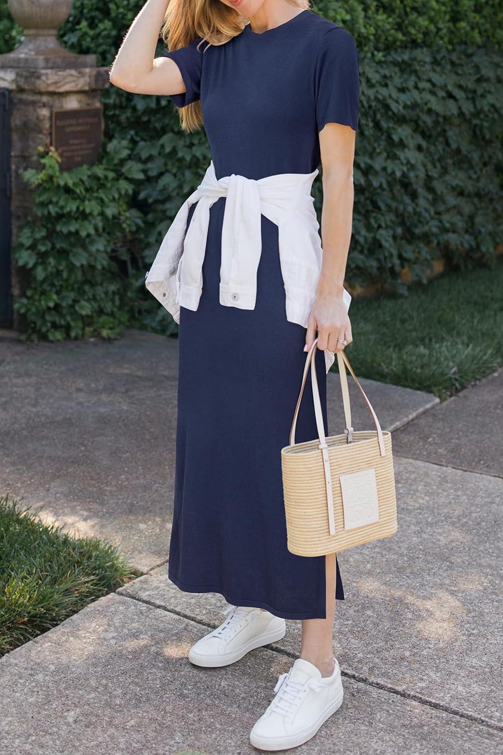 imageArachampampCloz Womens Wool Blend Lightweight Fall Casual T Shirts Maxi Dress 2025Navy