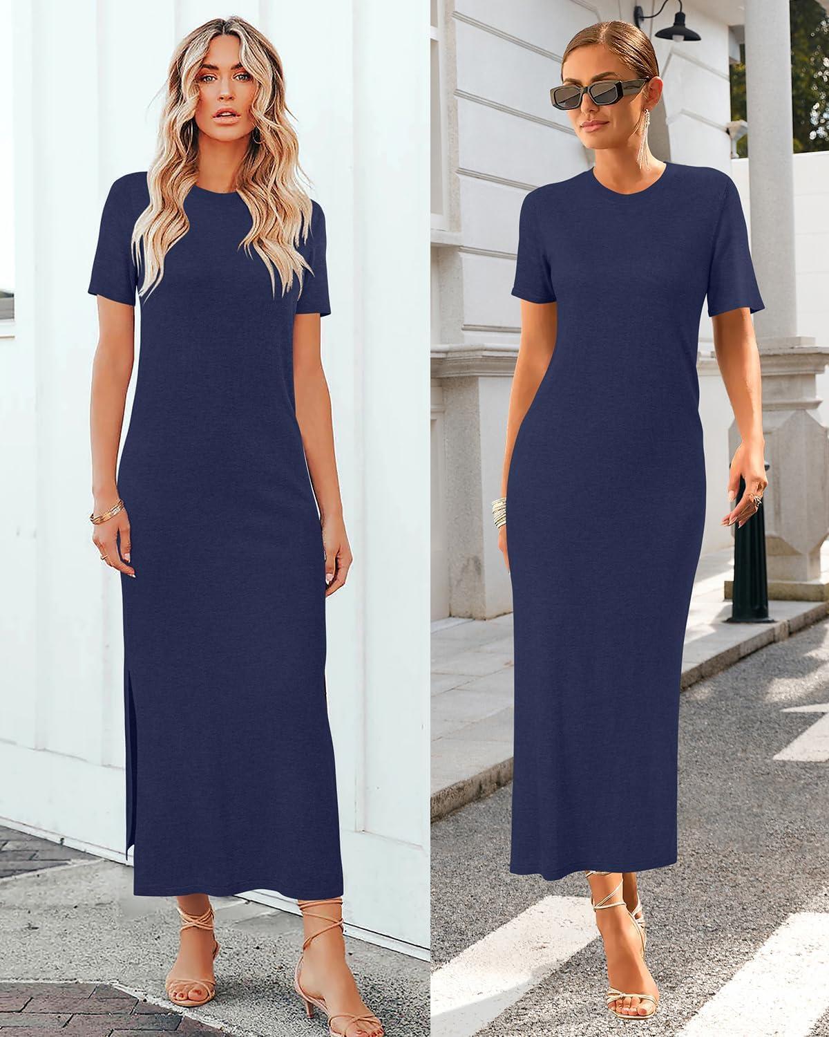 imageArachampampCloz Womens Wool Blend Lightweight Fall Casual T Shirts Maxi Dress 2025Navy