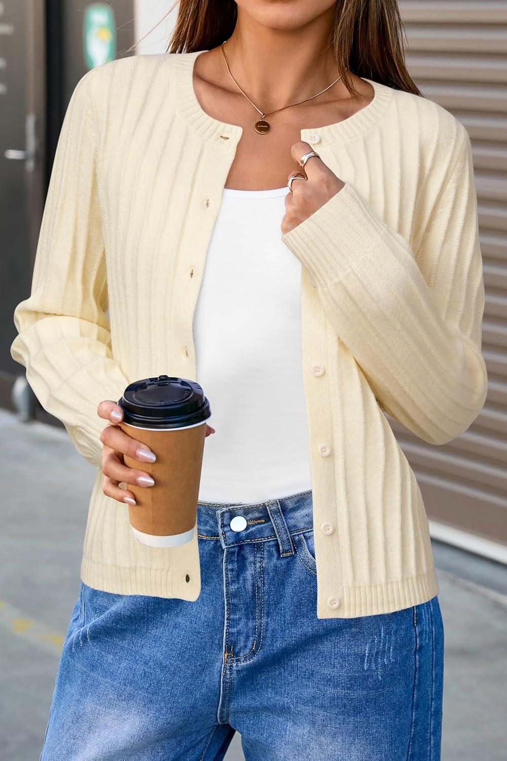 imageArachampampCloz Womens Wool Blend Puff Sleeve Fall Cable Knit Cardigan Sweaters 2025Beige