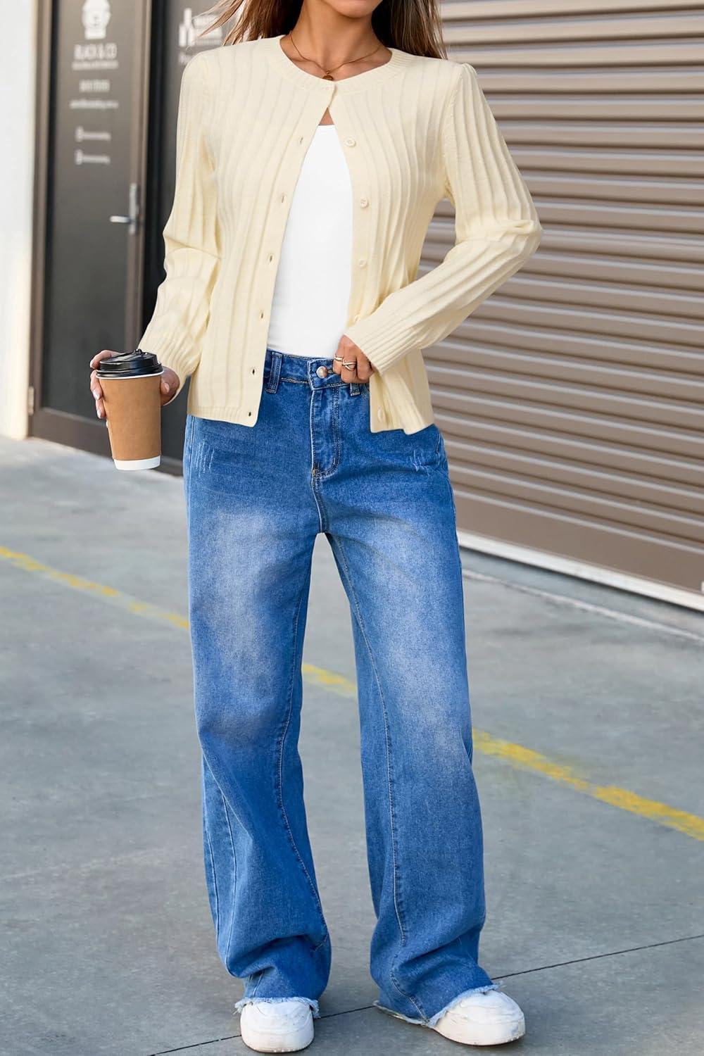 imageArachampampCloz Womens Wool Blend Puff Sleeve Fall Cable Knit Cardigan Sweaters 2025Beige