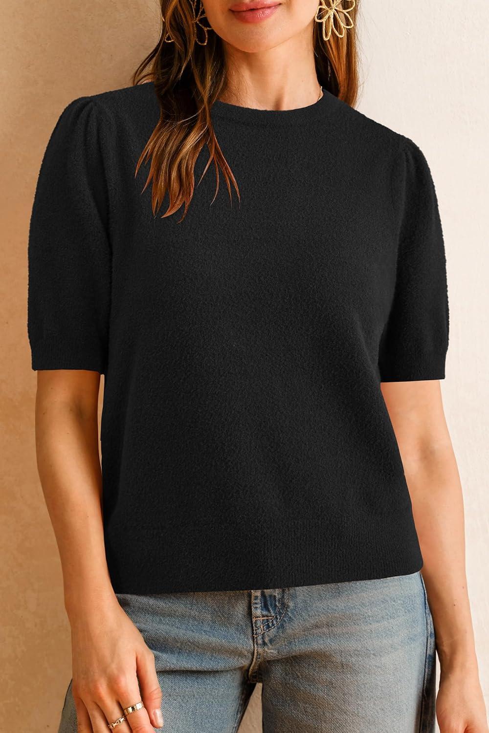 imageArachampampCloz Womens Wool Blend Soft Fuzzy Puff Sleeve Cute Casual Fall Sweaters 2025Black