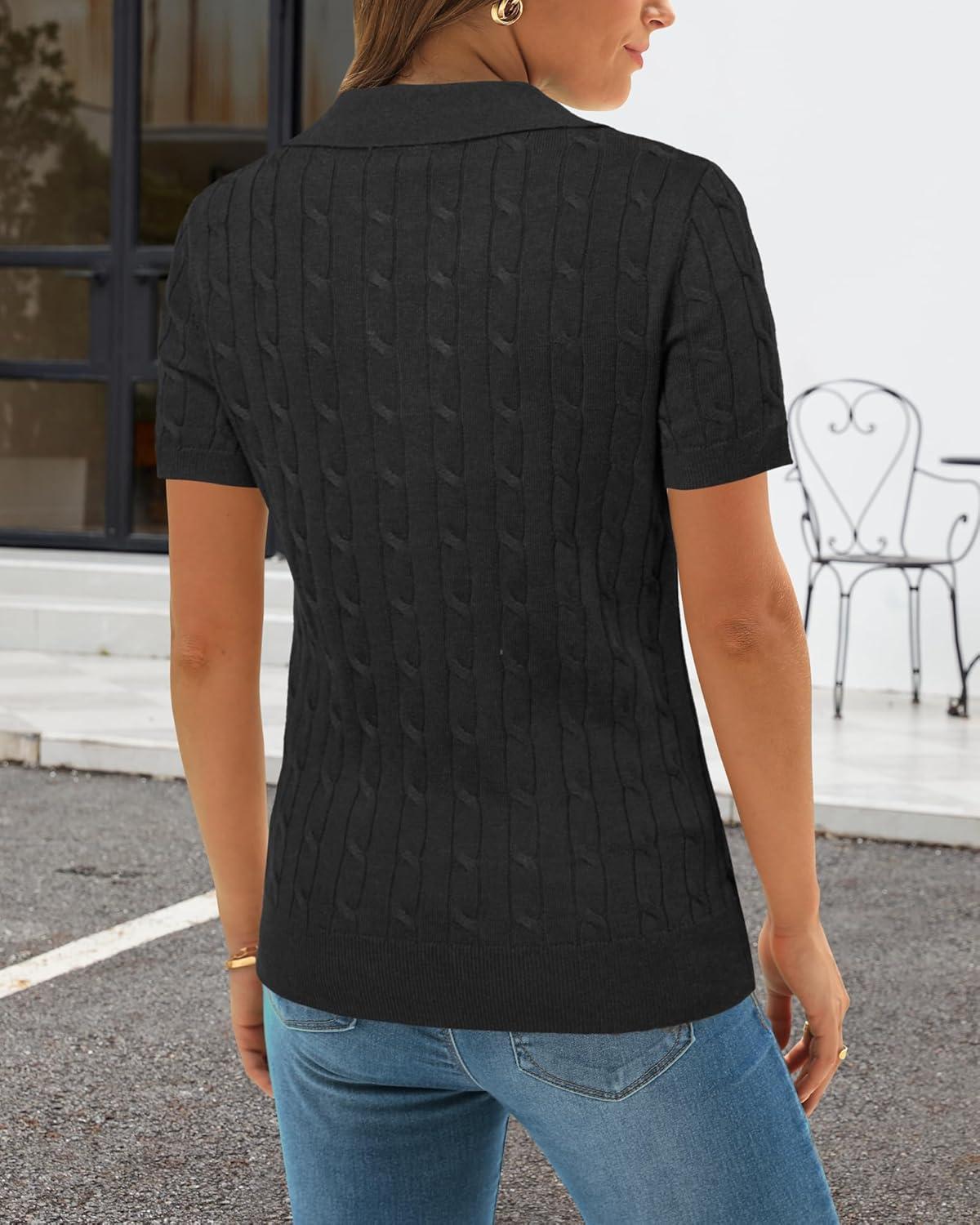 imageArachampampCloz Womens Wool Blend Summer Fall Tops Business Casual Polo Shirts 2025Cable Knitblack