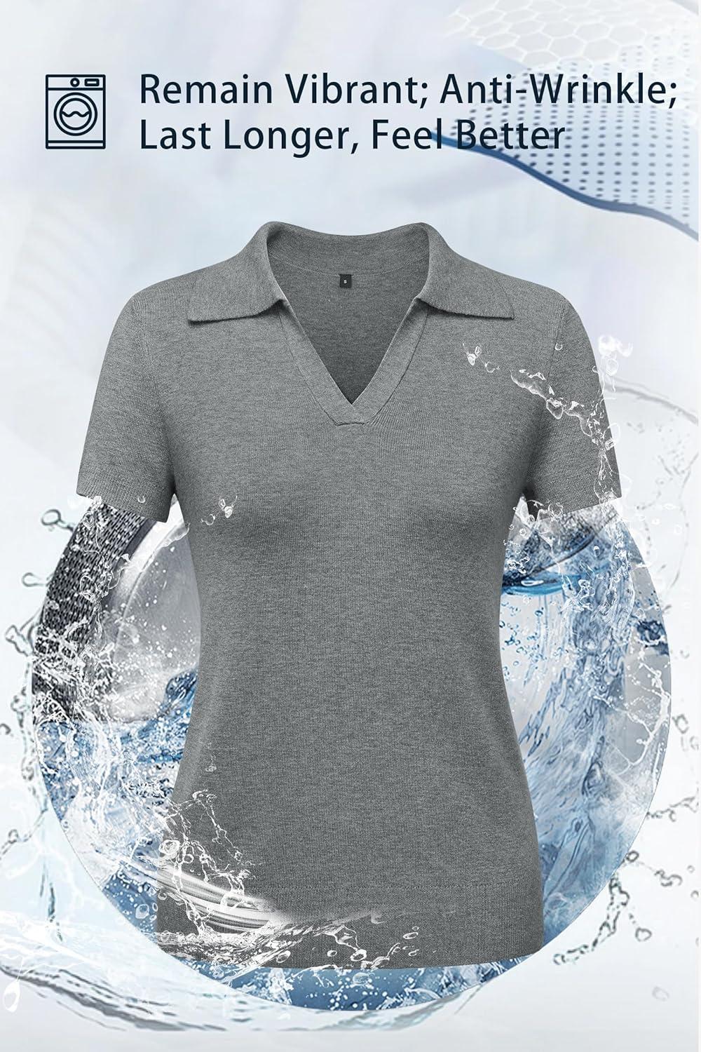 imageArachampampCloz Womens Wool Blend Summer Fall Tops Business Casual Polo Shirts 2025Grey