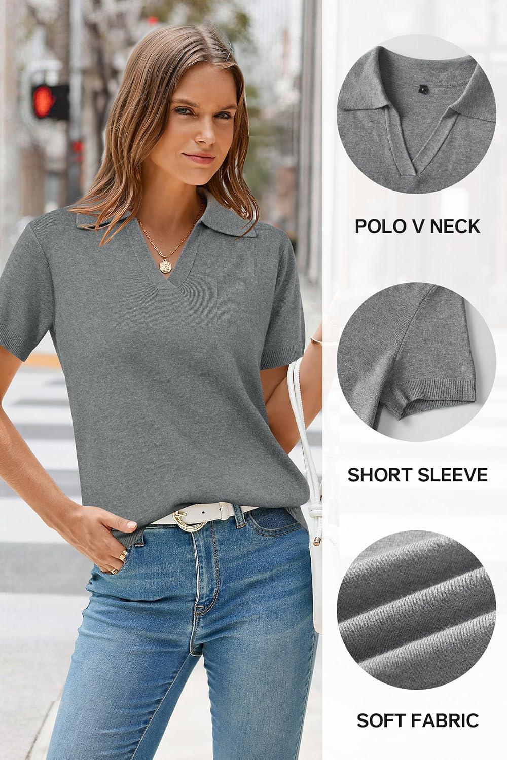 imageArachampampCloz Womens Wool Blend Summer Fall Tops Business Casual Polo Shirts 2025Grey