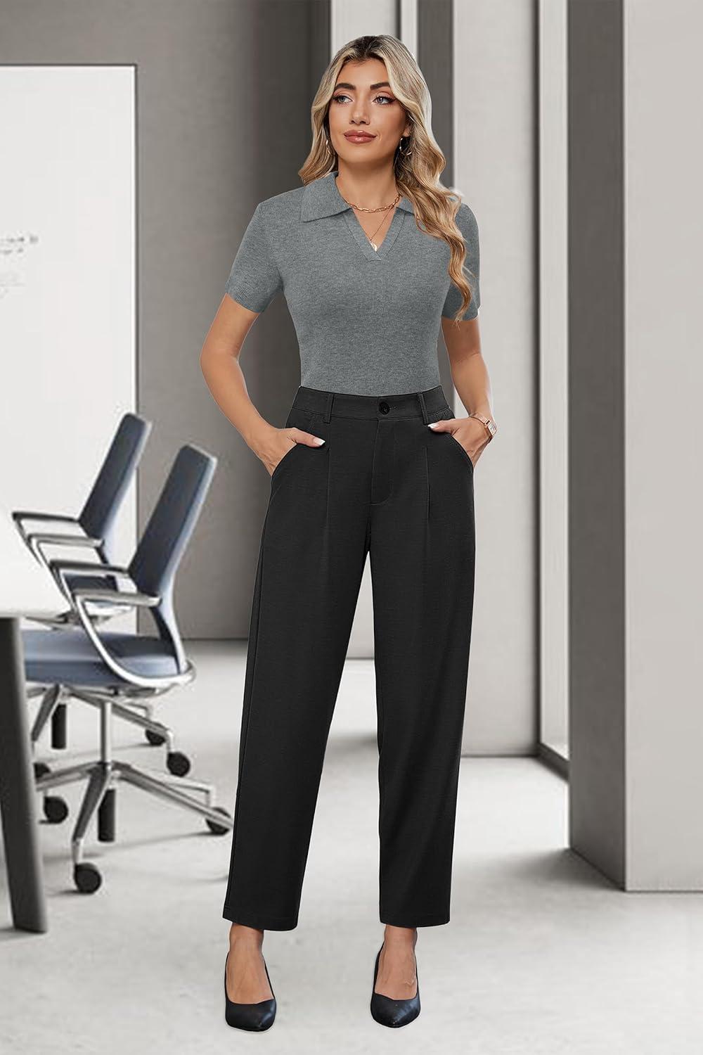 imageArachampampCloz Womens Wool Blend Summer Fall Tops Business Casual Polo Shirts 2025Grey