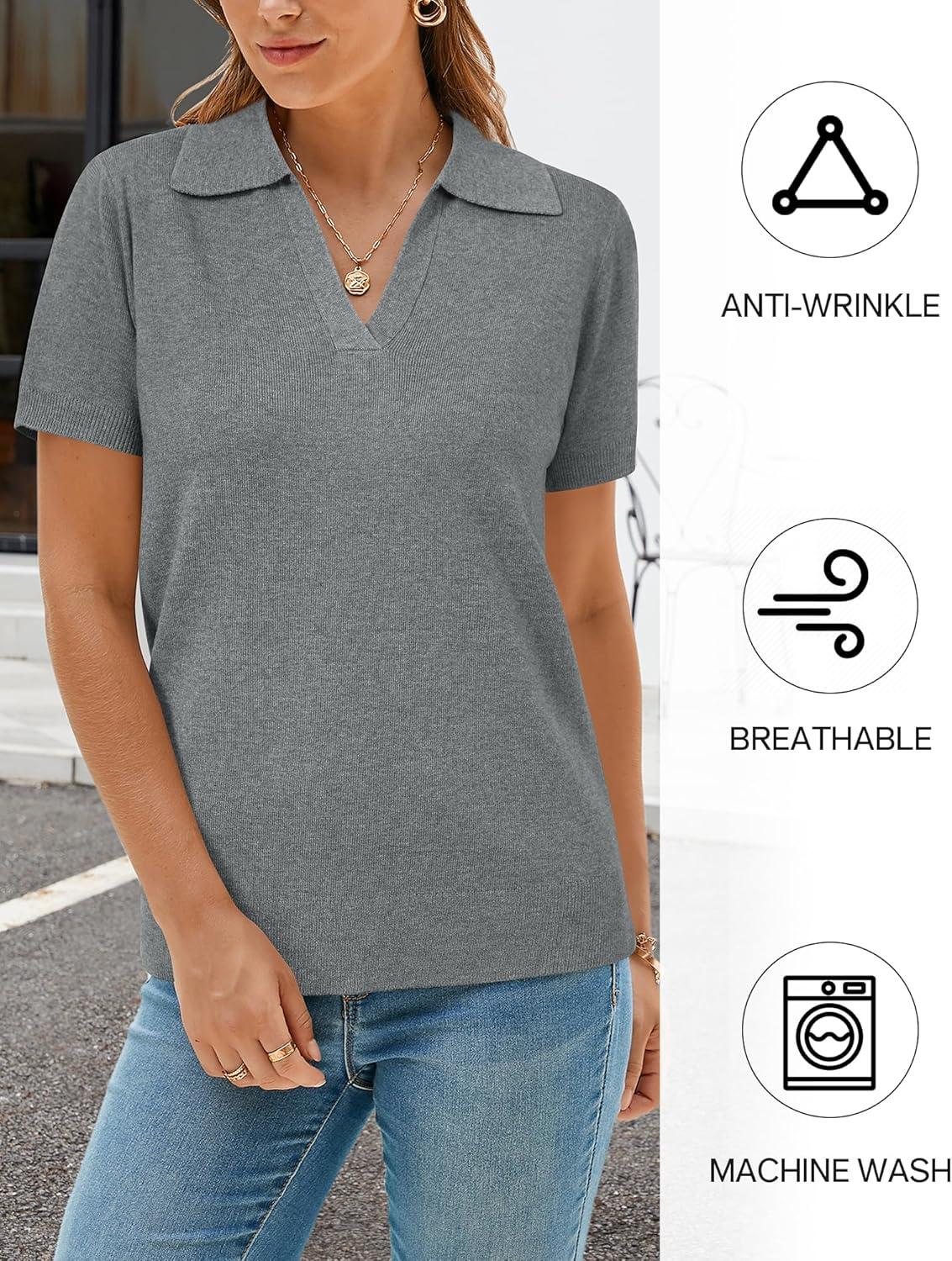 imageArachampampCloz Womens Wool Blend Summer Fall Tops Business Casual Polo Shirts 2025Grey