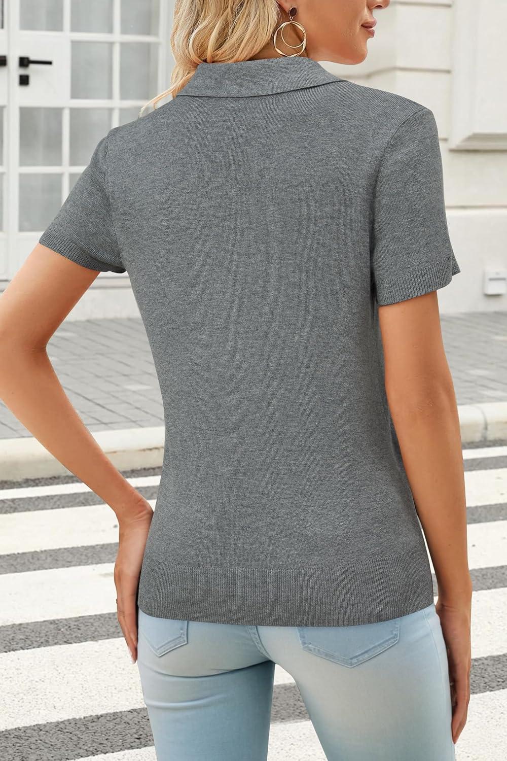 imageArachampampCloz Womens Wool Blend Summer Fall Tops Business Casual Polo Shirts 2025Grey