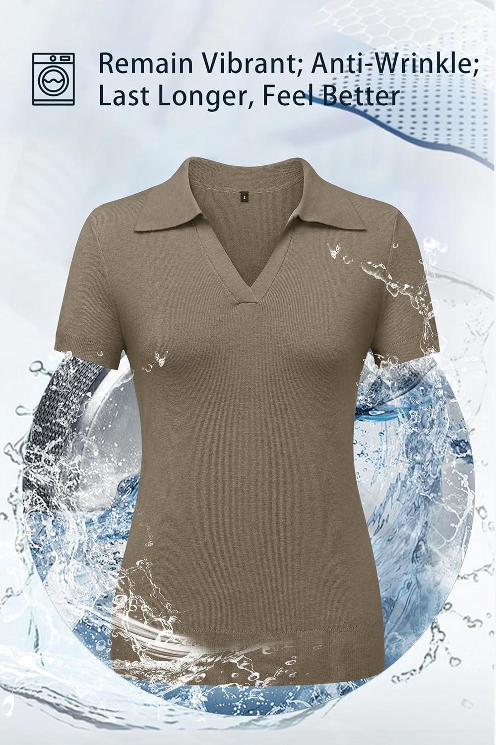 imageArachampampCloz Womens Wool Blend Summer Fall Tops Business Casual Polo Shirts 2025Khaki