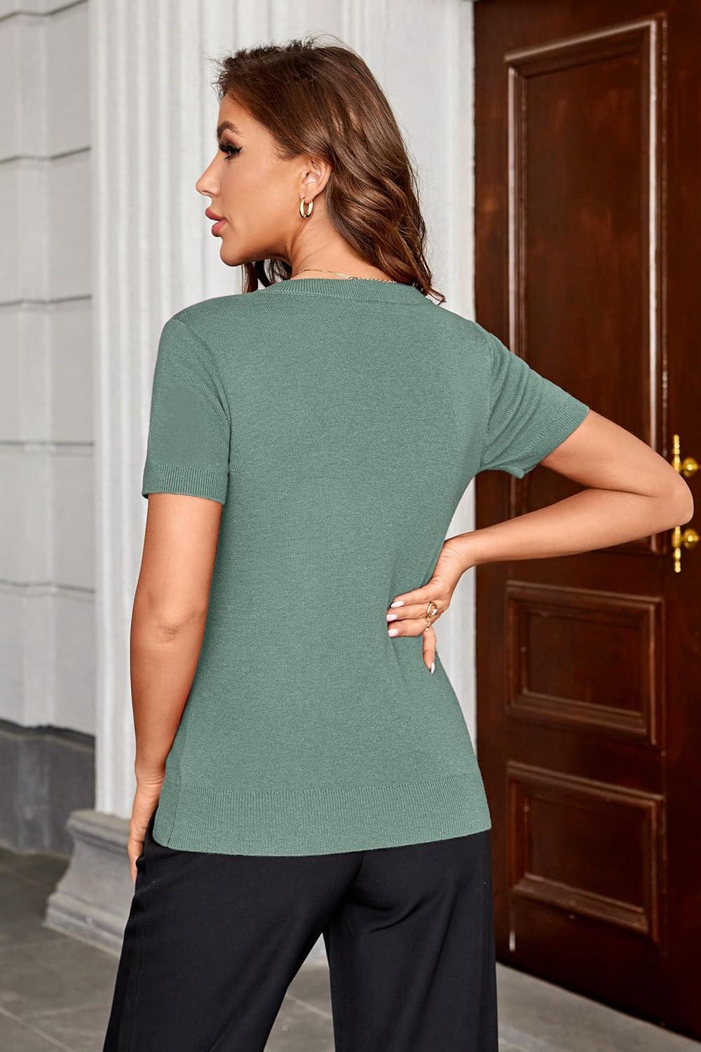 imageArachampampCloz Womens Wool Blend Summer Fall Tops Lightweight Business Casual BlousesGrey Green