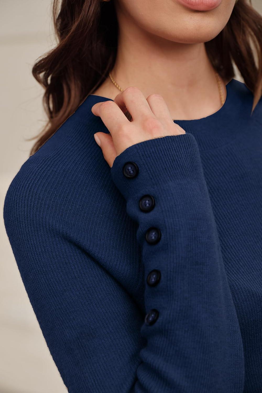 imageArachampampCloz Womens Wool Blend Sweater 2 Piece Sets Winter Business Long Sleeve Top Midi Skirts Outfits 2025Navy