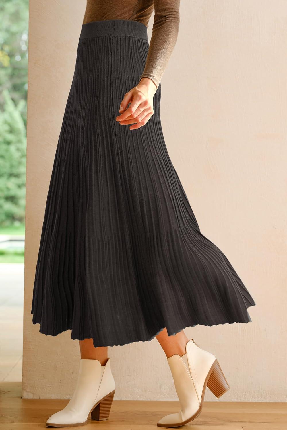 imageArachampampCloz Womens Wool Blend Wide Elastic Band ALine Pleated Flowy Long Skirts 2025Brown