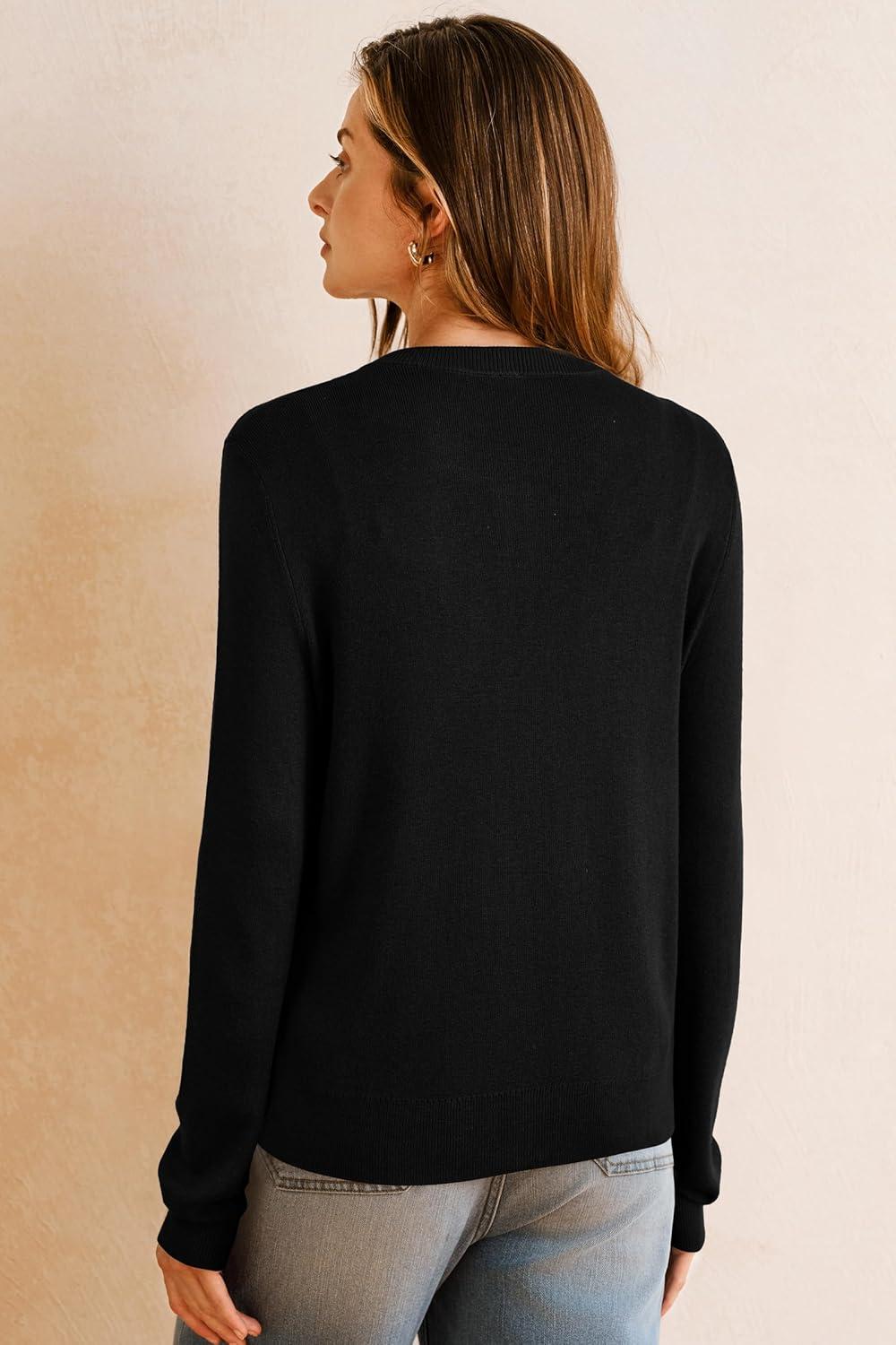 imageArachampampCloz Womens Wool Blended 2025 Fall Cardigan Sweaters Lightweight Long Sleeve Business Casual Outfits TopBlack