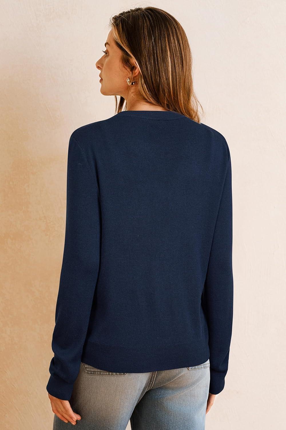 imageArachampampCloz Womens Wool Blended 2025 Fall Cardigan Sweaters Lightweight Long Sleeve Business Casual Outfits TopNavy