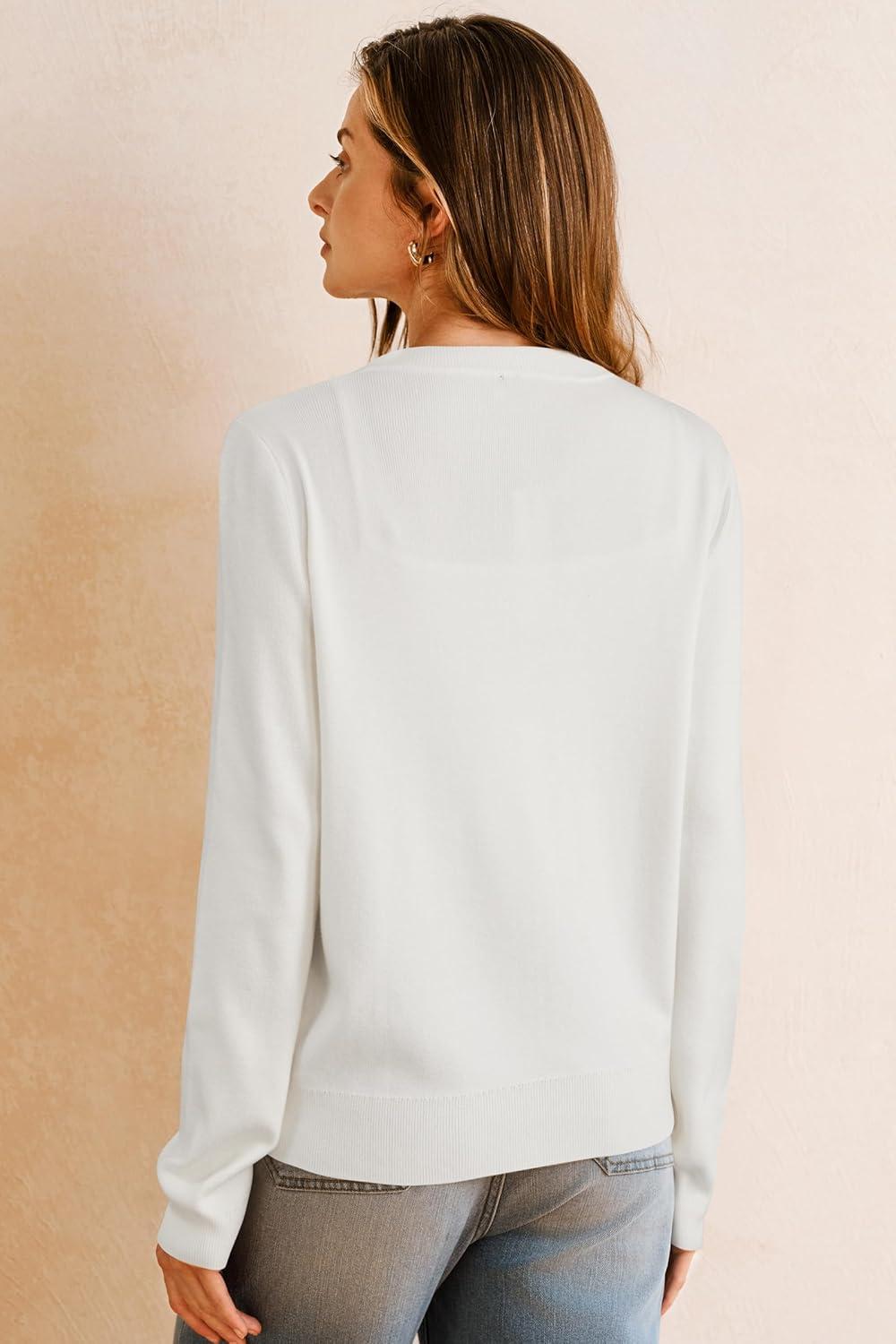 imageArachampampCloz Womens Wool Blended 2025 Fall Cardigan Sweaters Lightweight Long Sleeve Business Casual Outfits TopOffwhite