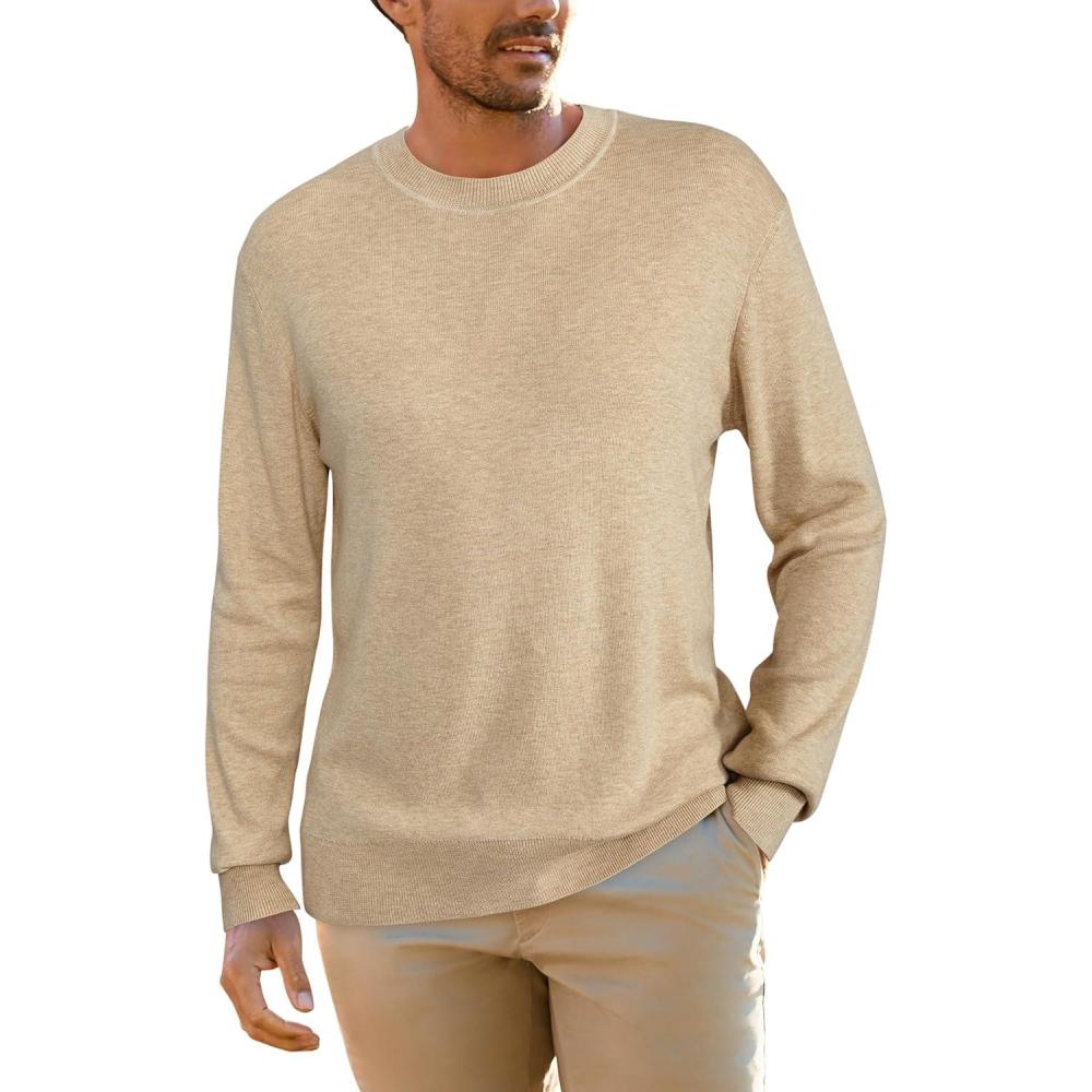 imageArachampampCloz Mens Wool Blend Loose Fit Sweater Ultra Soft 2025 Spring Bottoming Crewneck Fashion PulloverApricot