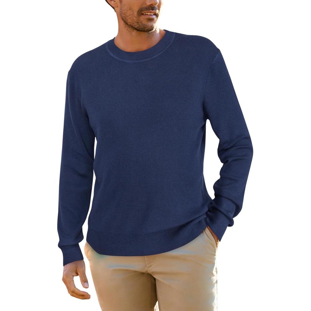 imageArachampampCloz Mens Wool Blend Loose Fit Sweater Ultra Soft 2025 Spring Bottoming Crewneck Fashion PulloverBlue