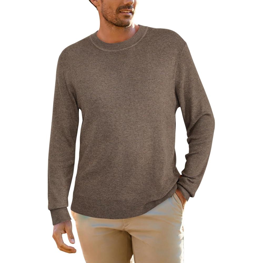 imageArachampampCloz Mens Wool Blend Loose Fit Sweater Ultra Soft 2025 Spring Bottoming Crewneck Fashion PulloverLcoffee