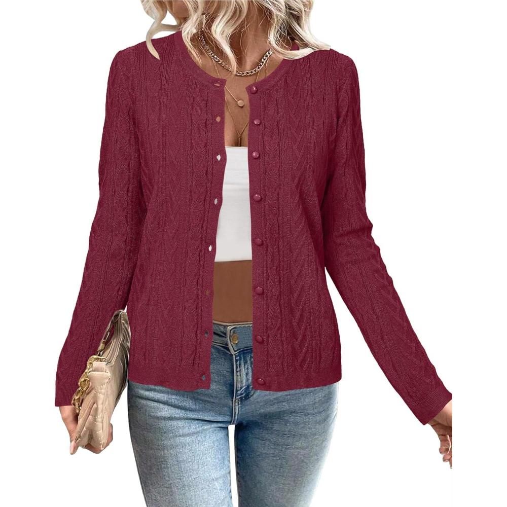 imageArachampampCloz Womens Cable Knit Fall Soft Lightweight Sweater Cardigans 2025Red