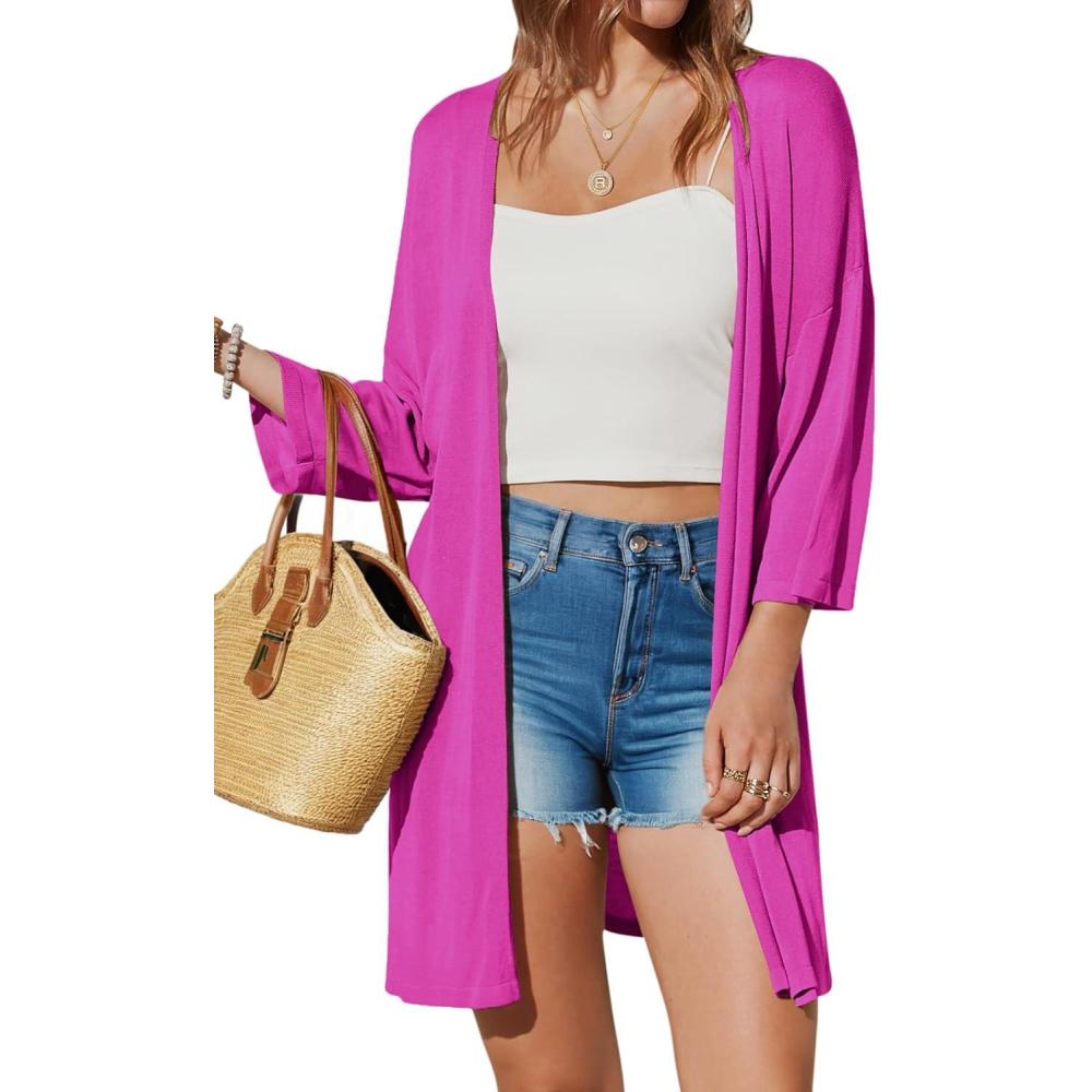 imageArachampampCloz Womens Lightweight Summer Beach Kimonos CardiganHot Pink