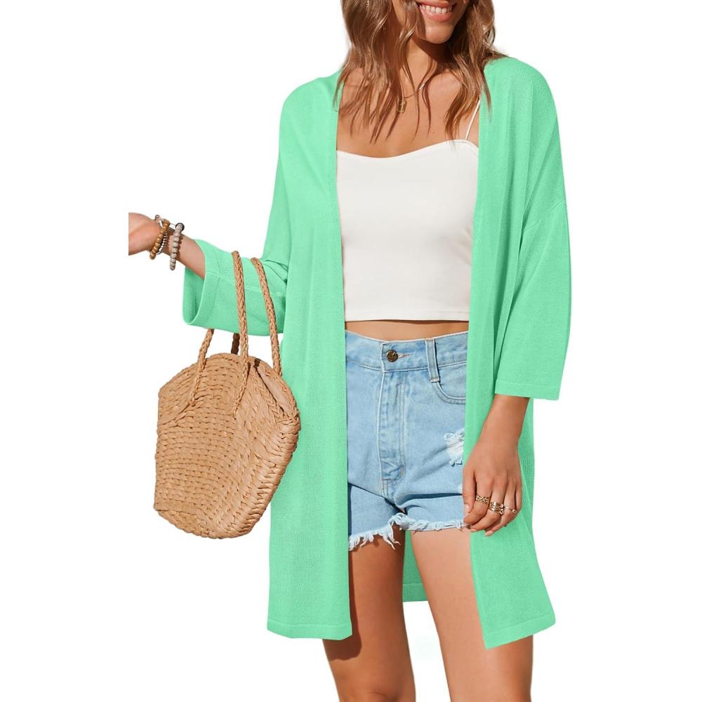 imageArachampampCloz Womens Lightweight Summer Beach Kimonos CardiganPea Green